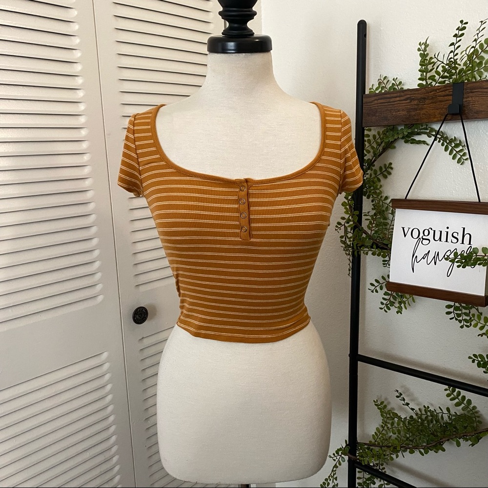 Arizona Jean Co|S|Honey Orange White Striped Ribbed Crop T-shirt